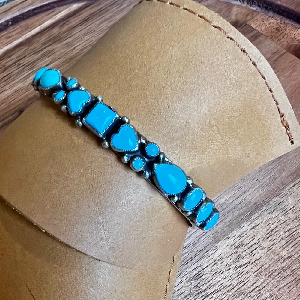 Don Lucas turquoise & sterling silver heart row cuff bracelet